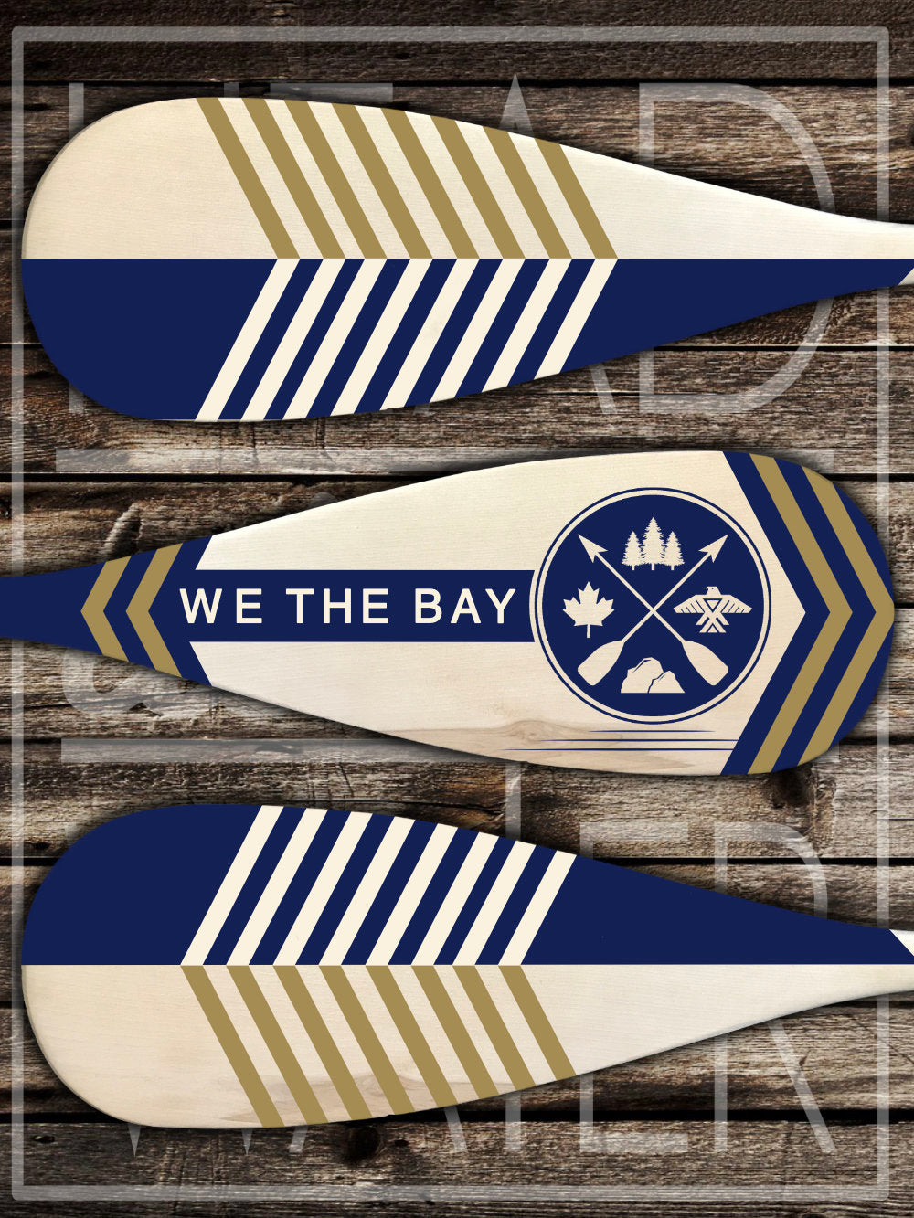 “We The Bay” Decorative Set of 3 Canoe Paddles - NAVY & GOLD