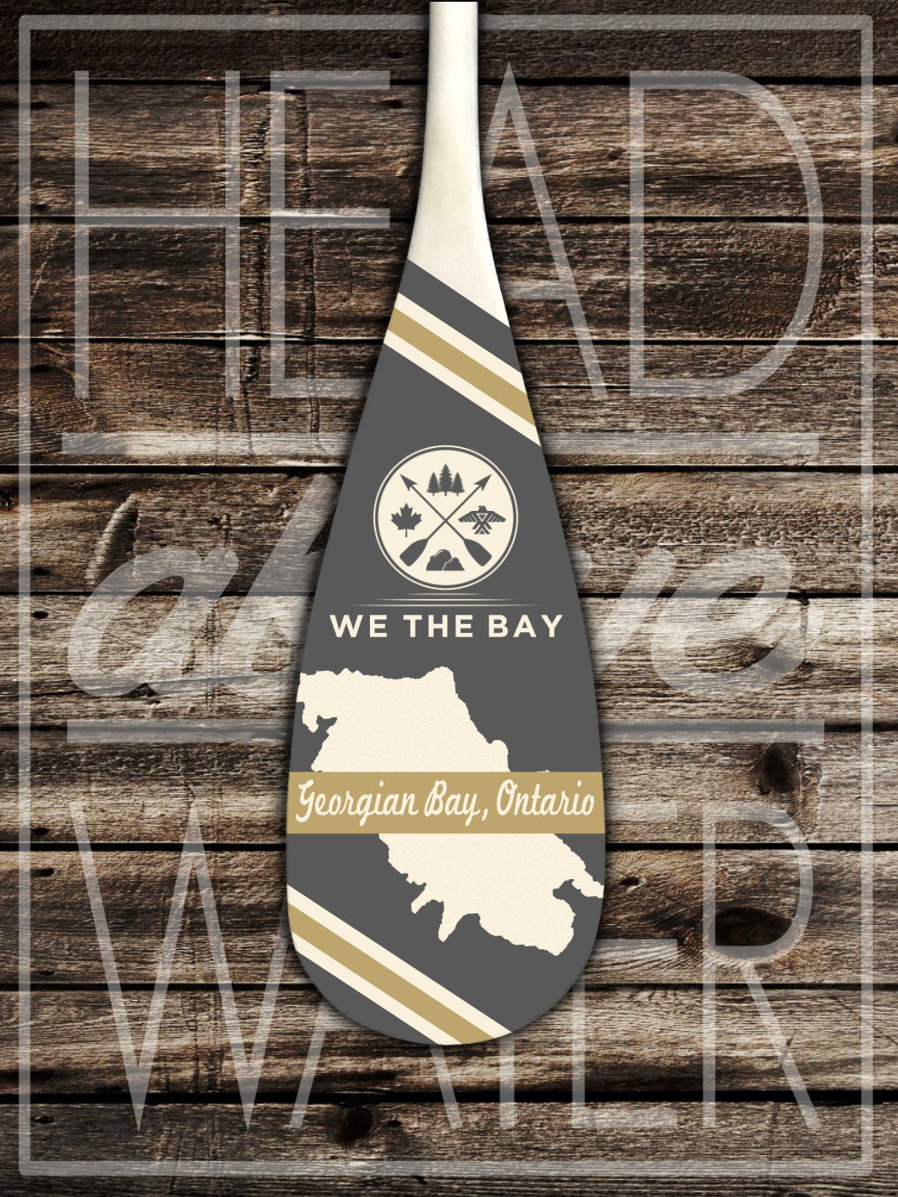 “Georgian Bay Map” Decorative Canoe Paddle - GREY & GOLD