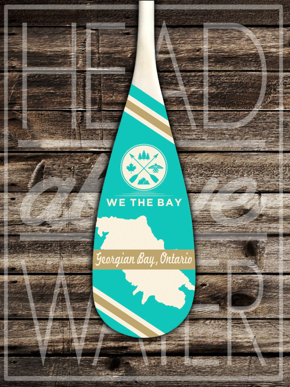 “Georgian Bay Map” Decorative Canoe Paddle - TURQUOISE & GOLD