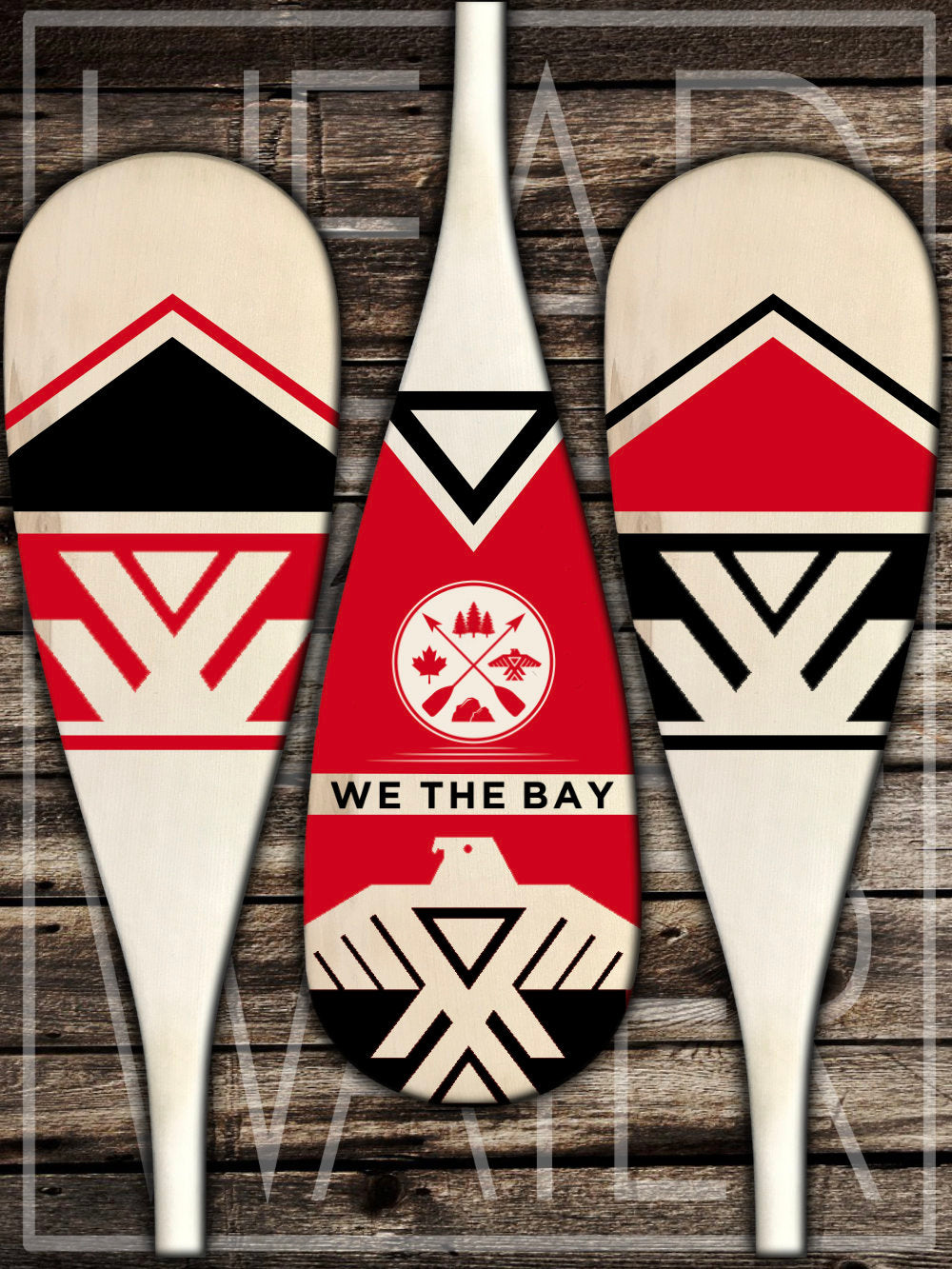 “Thunderbird” Decorative Set of 3 Canoe Paddles - RED & BLACK