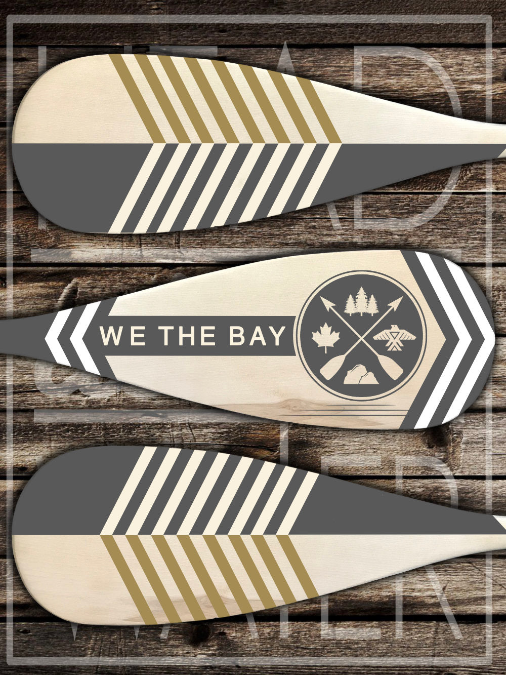 “We The Bay” Decorative Set of 3 Canoe Paddles - GREY & WHITE
